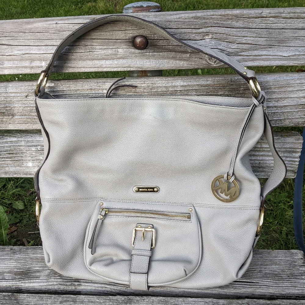 MICHAEL by Michael Kors - Austin MK Hobo Bag | Slate Gray Cement: 15w x 13h x 5d